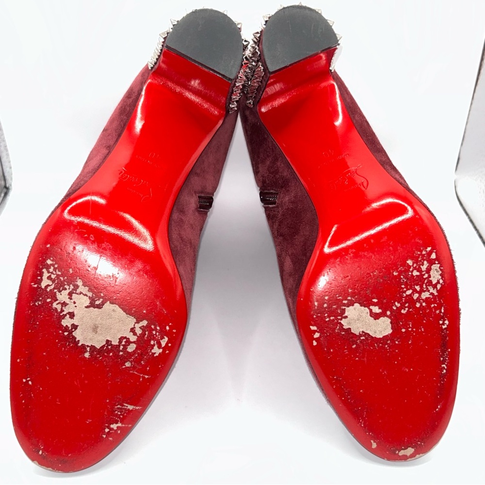 Christian Louboutin Suzi Folk 85 Prunus Red Suede Spike Ankle Heel Bootie - Picture 7 of 9